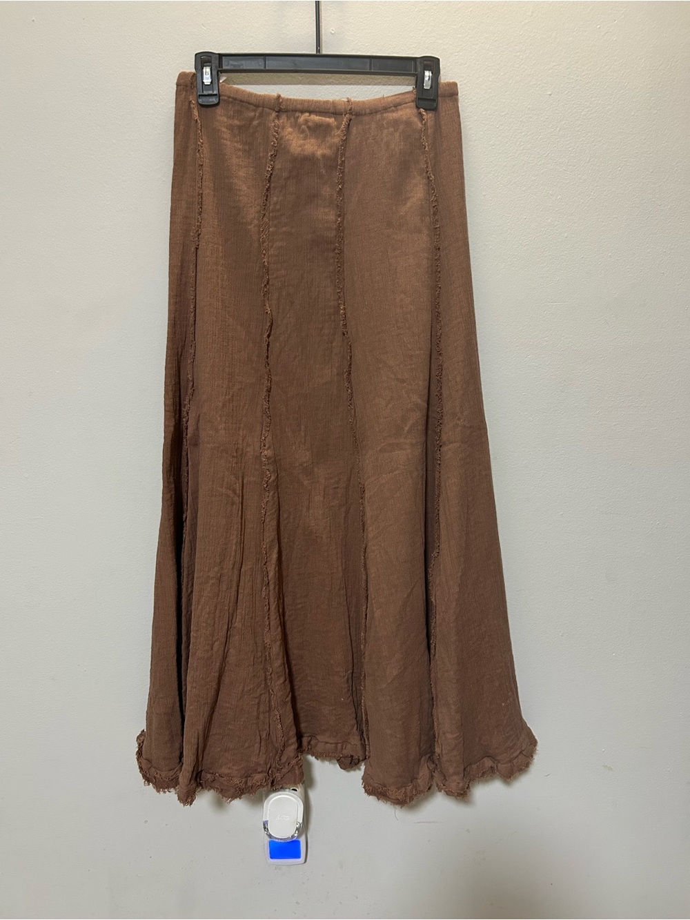Free People Boho Brown Midi Skirt Raw Hem Panel Flowy Vintage Style size S 0259